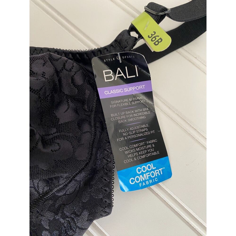 NWT Bali Women's Classic Support Floral Lace Wireless Spa Closure Bra 36B Black - Picture 8 of 9